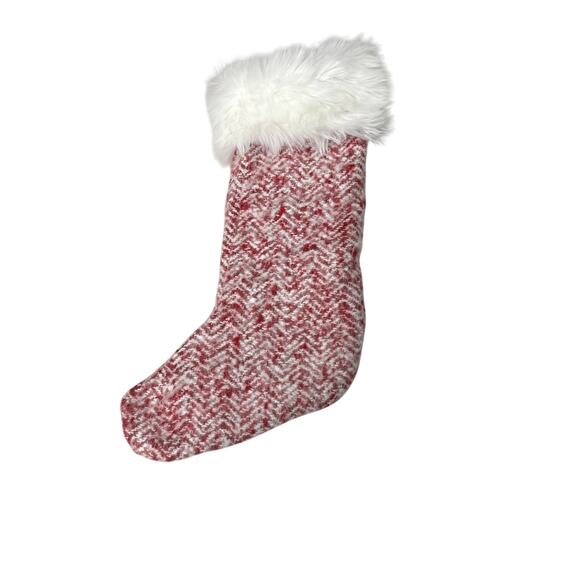 Bella Lux Acrylic Knitted Christmas Stocking Fur Lined Red 17'' Holidays - Picture 1 of 5